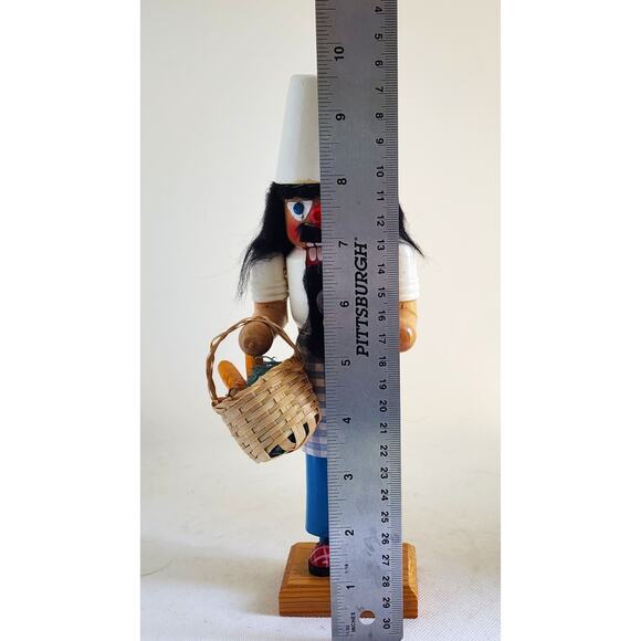 NUTCRACKER-Wood-Moving Lever Mouth-Baker Basket w/Bread-Ice Cream Cone-10" Tall - Picture 12 of 13